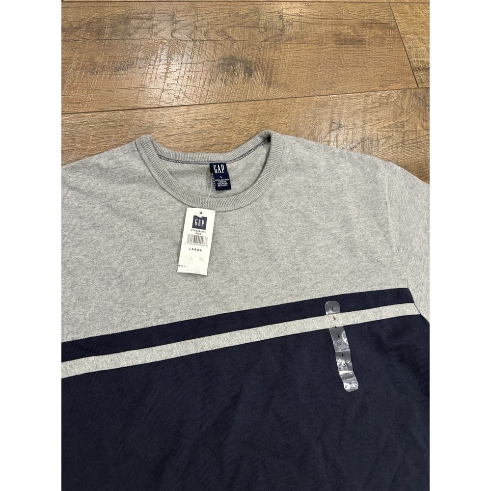 NWT Vintage Y2k GAP Two Toned Blank Crewneck Sweatshirt Grey Navy Blue Large '02 - Picture 2 of 10